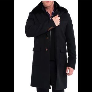 New with Tags MACEOO KINGFUR WOOL PEACOAT WITH FAUX FUR COLLAR | BLACK |…
